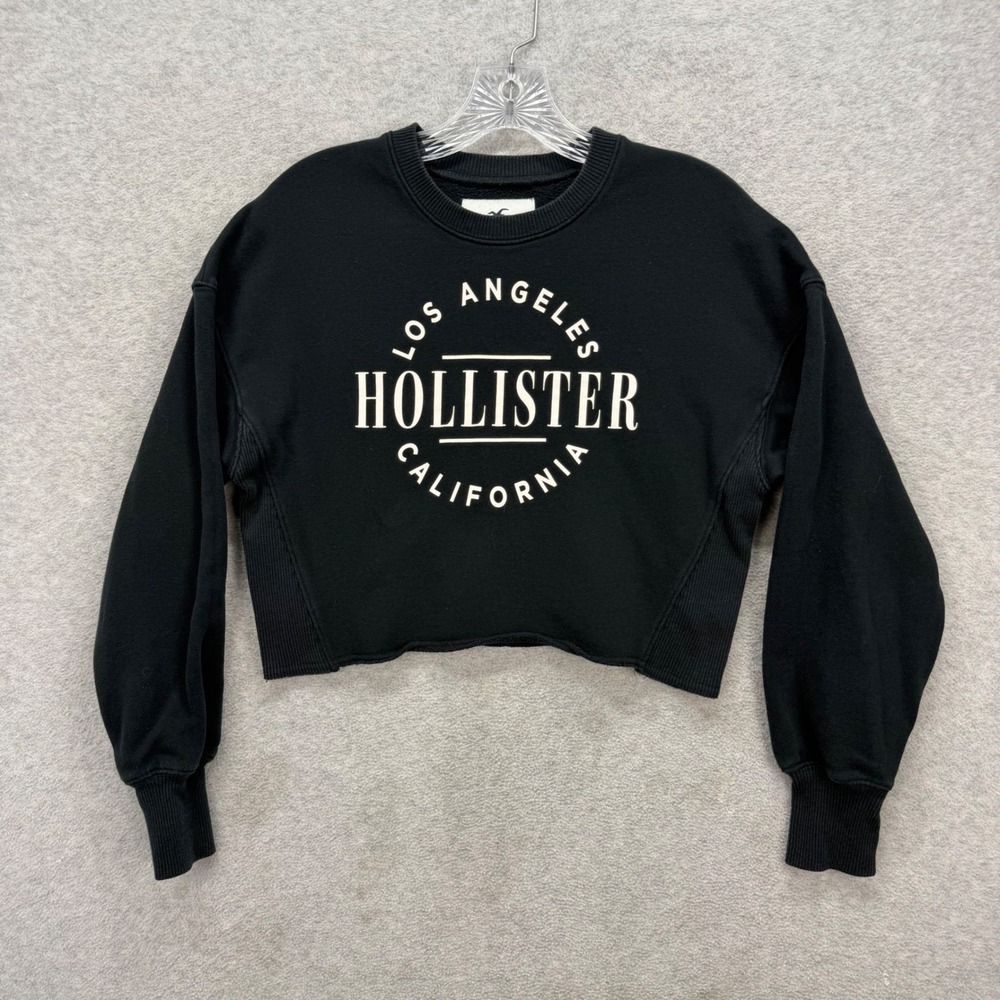 Hollister Sweatshirt Womens Small Black Cropped Los Angeles Graphic Pullover Y2K